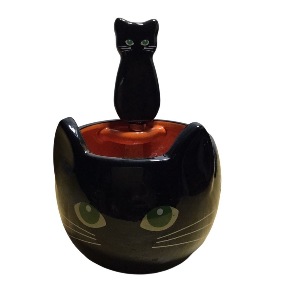 Temptations By Tara Halloween Black Cat Dip Matching Spreader Ceramic Bowl Set